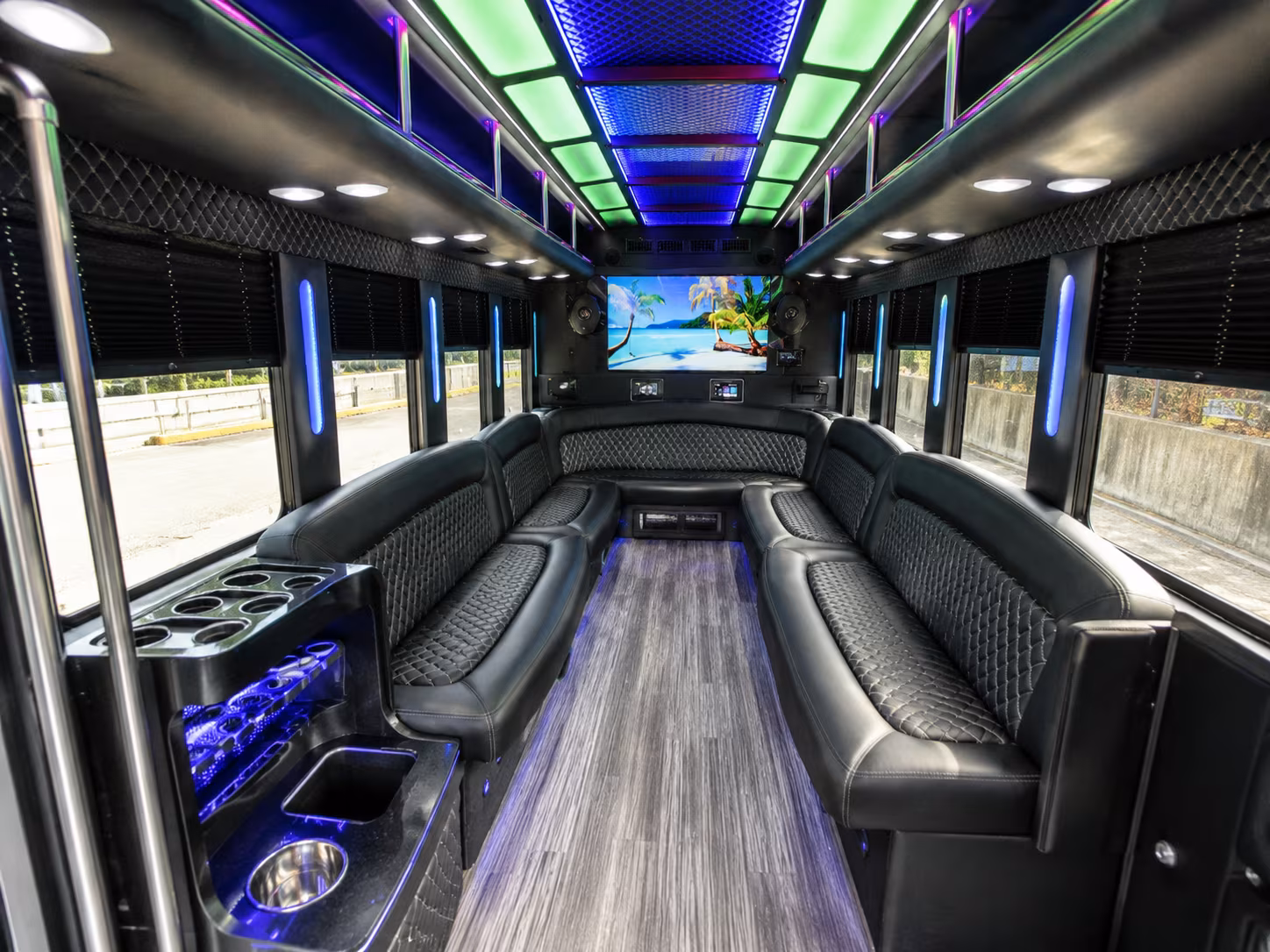 clovis 18 passenger party bus inside