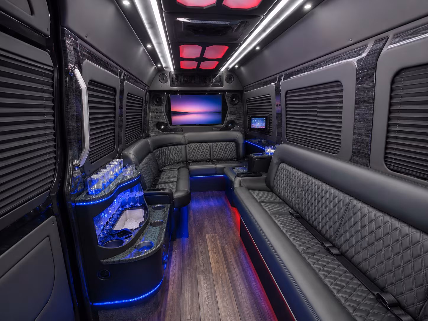clovis 18 passenger party bus interior